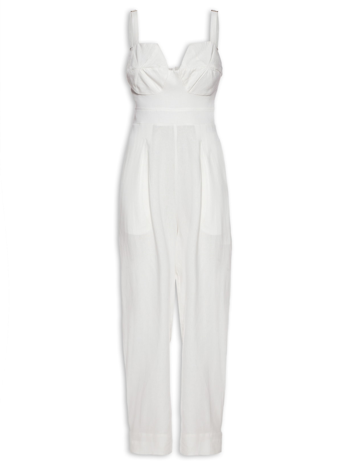 Macacão Feminino Decote Pesponto - Branco