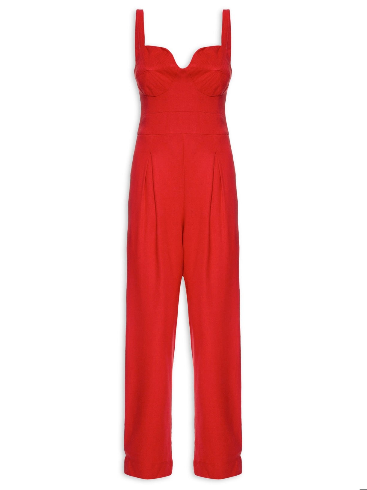 Macacão Feminino Decote Pesponto - Vermelho