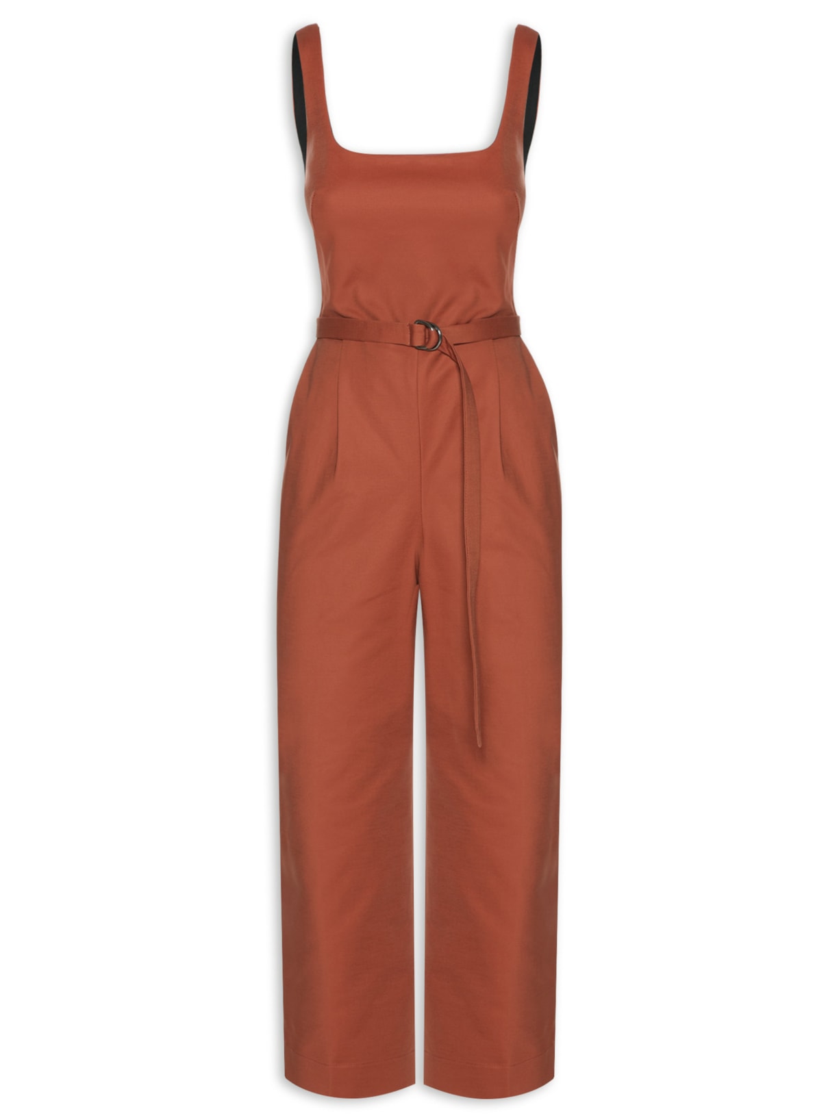 Macacão Feminino Decote Quadrado Vinco - Marrom