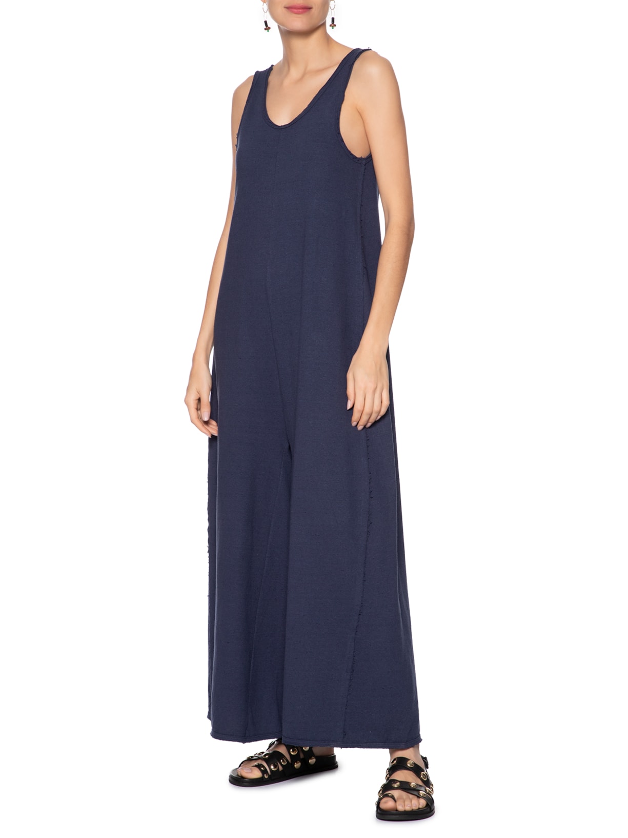 Macacão Feminino Decote Rústico Desfiado Azul Osklen