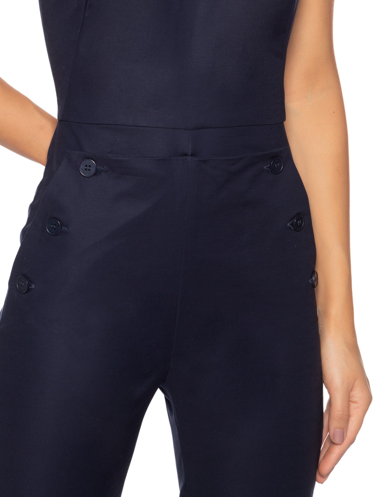 Macacão Feminino Decote Triângulo Botões Azul Andrea Marques