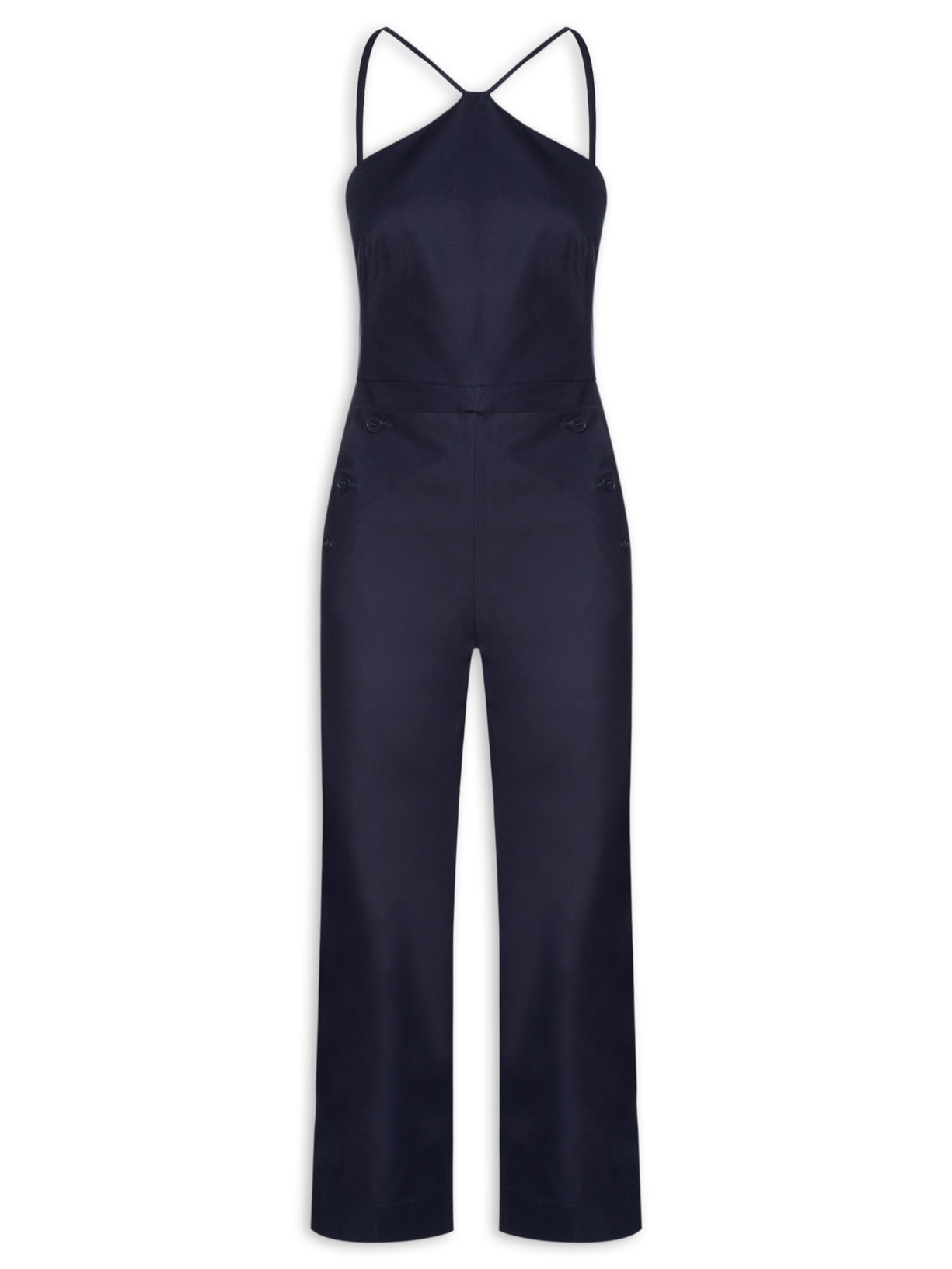 Macacão Feminino Decote Triângulo Botões Azul Andrea Marques