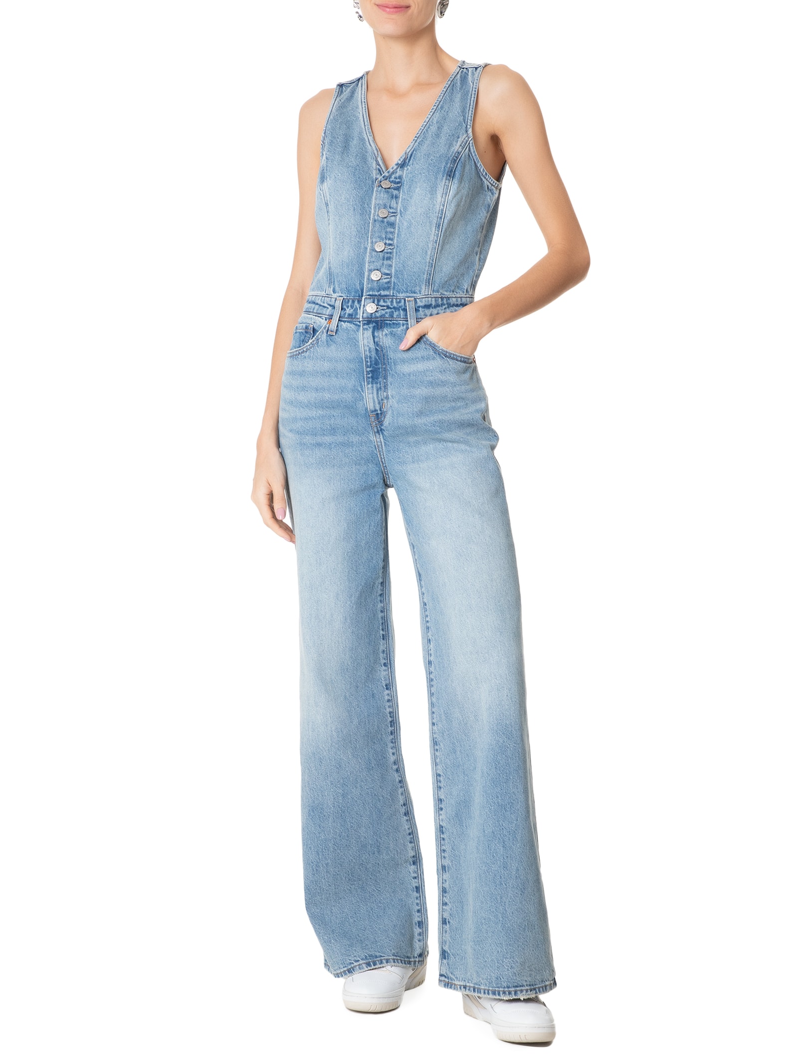 Macacão Feminino Denim Vest Wide Leg Jumpsuit - Levi's - Azul