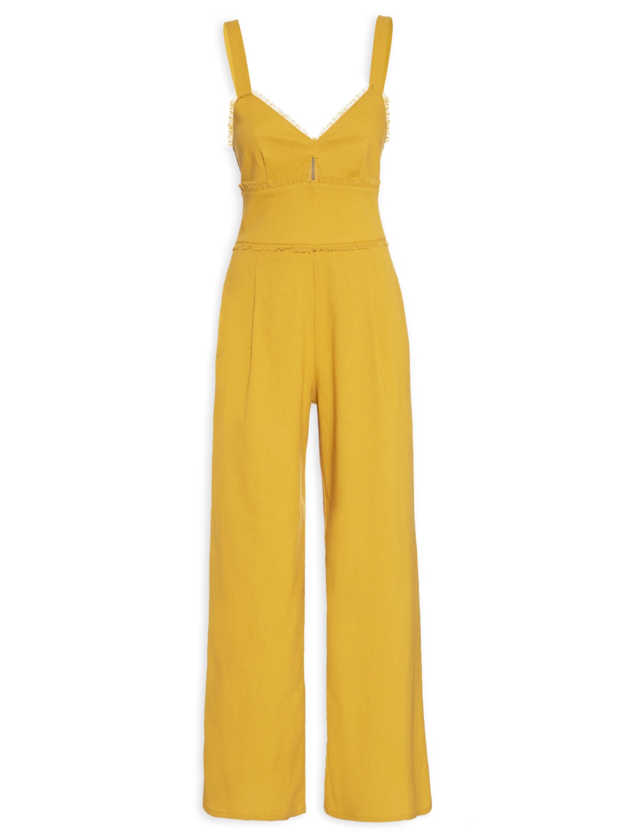 Macacão Feminino Em Linho Misto - Amarelo