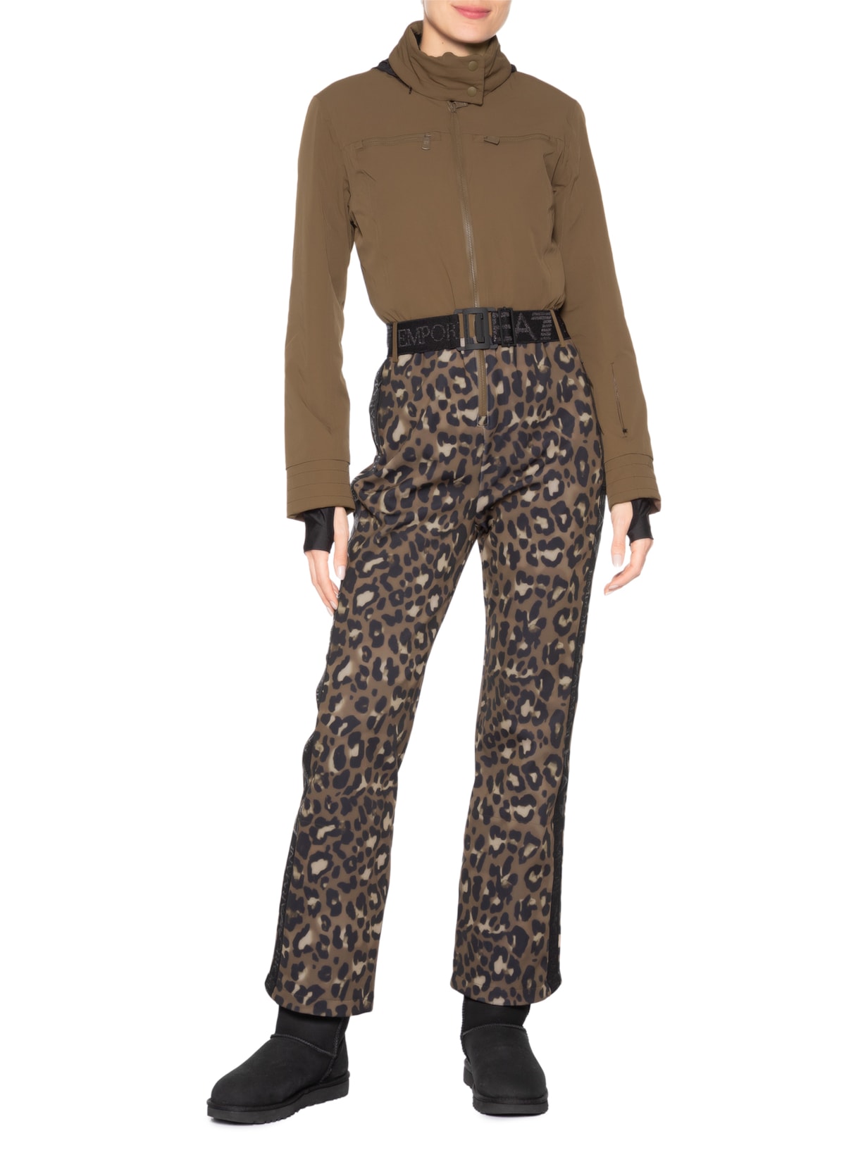 Macacão Feminino Estampado Com Zíper Marrom Ea7 Emporio Armani