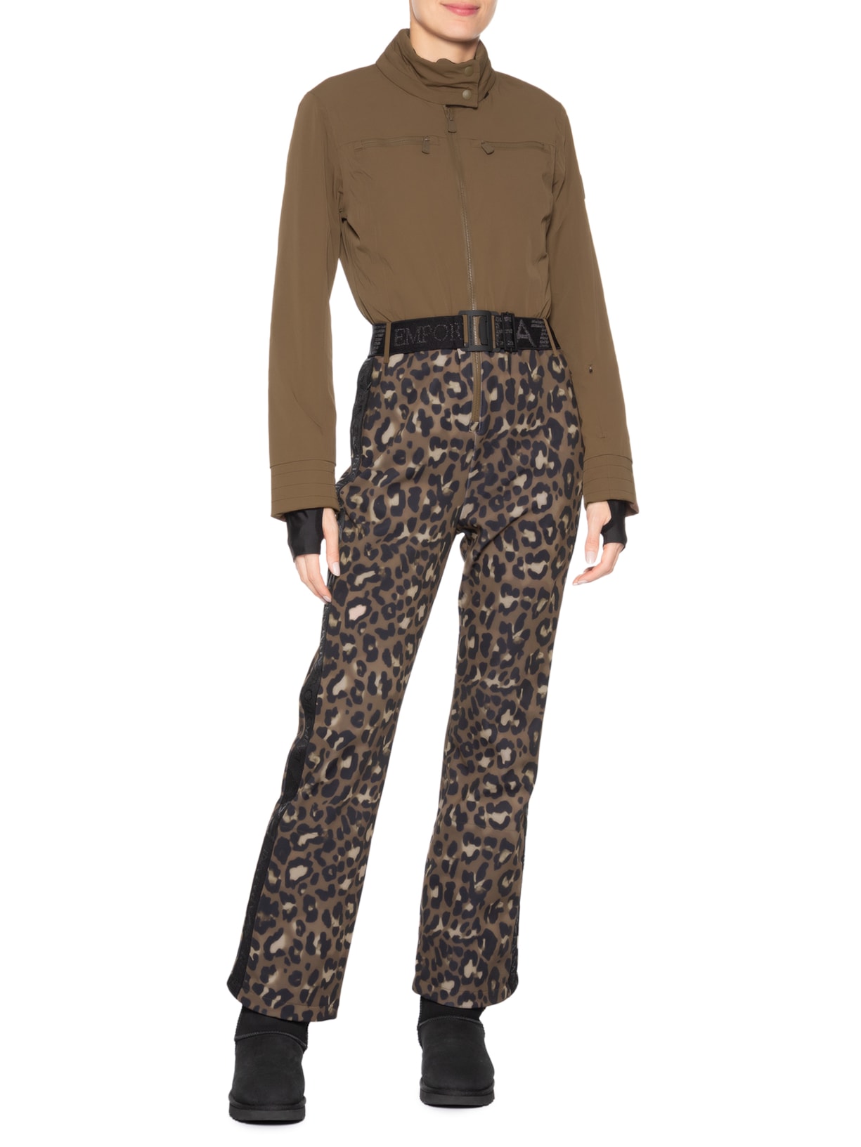 Macacão Feminino Estampado Com Zíper Marrom Ea7 Emporio Armani