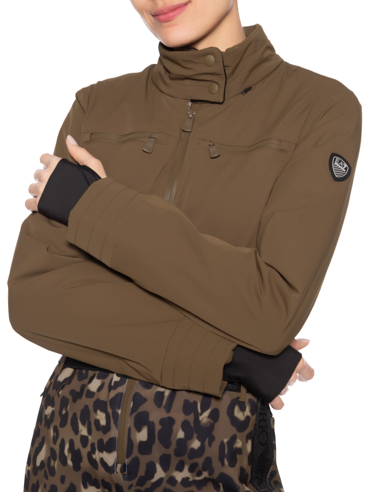 Macacão Feminino Estampado Com Zíper Marrom Ea7 Emporio Armani