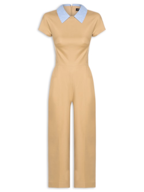 Macacão Feminino Fianco Gola Pregas - Bege