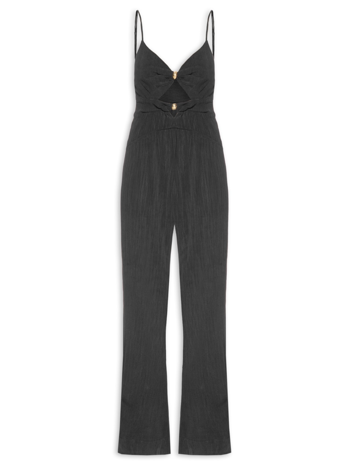 Macacão Feminino Fivelas Decote - Preto