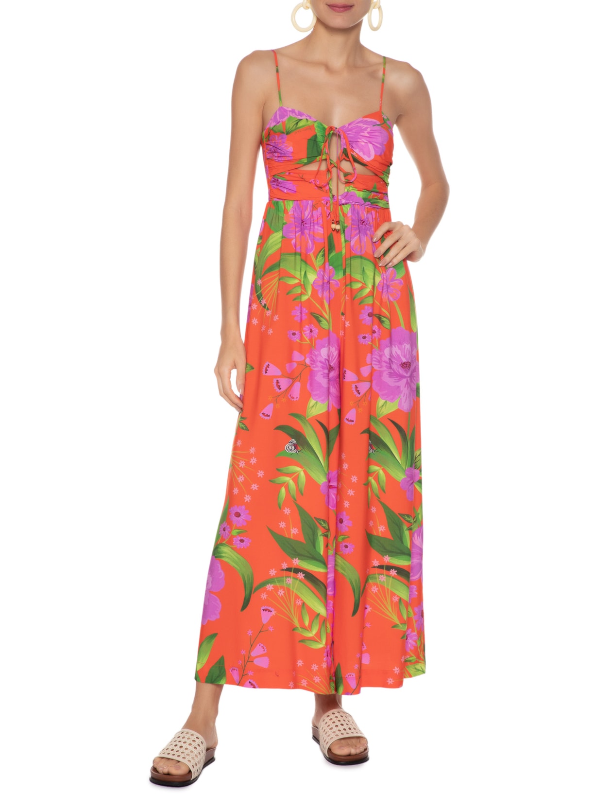 Macacão Feminino Floral Bem Me Quer Laranja Farm