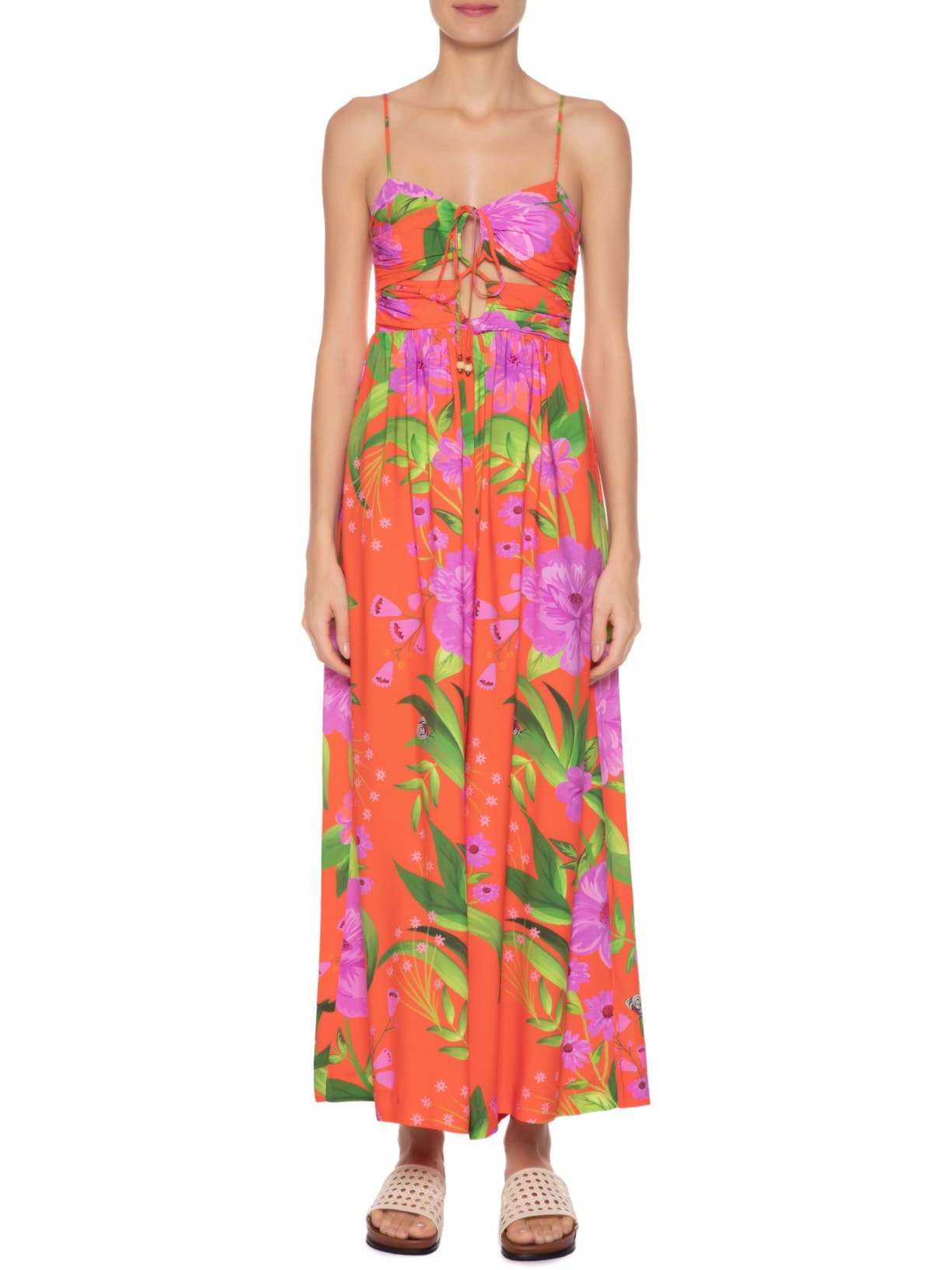 Macacão Feminino Floral Bem Me Quer Laranja Farm