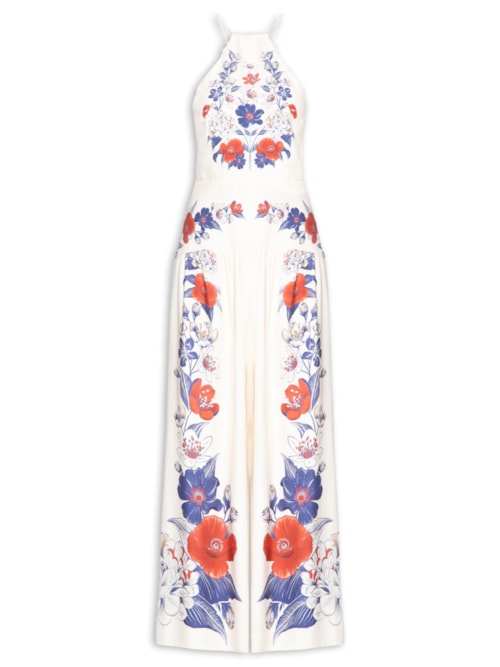 Macacão Feminino Floral Lina - Branco