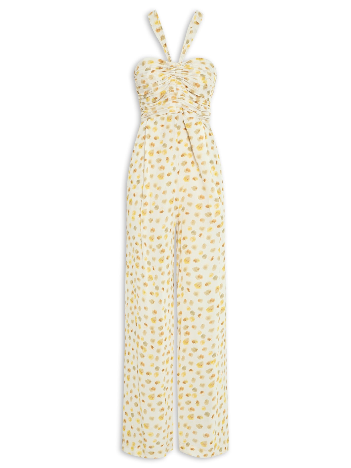 Macacão Feminino Franzido Pois Aquarela - Off White