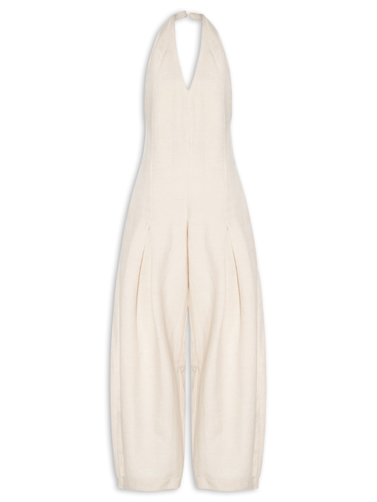 Macacão Feminino Frente Única Linen Pregas - Bege