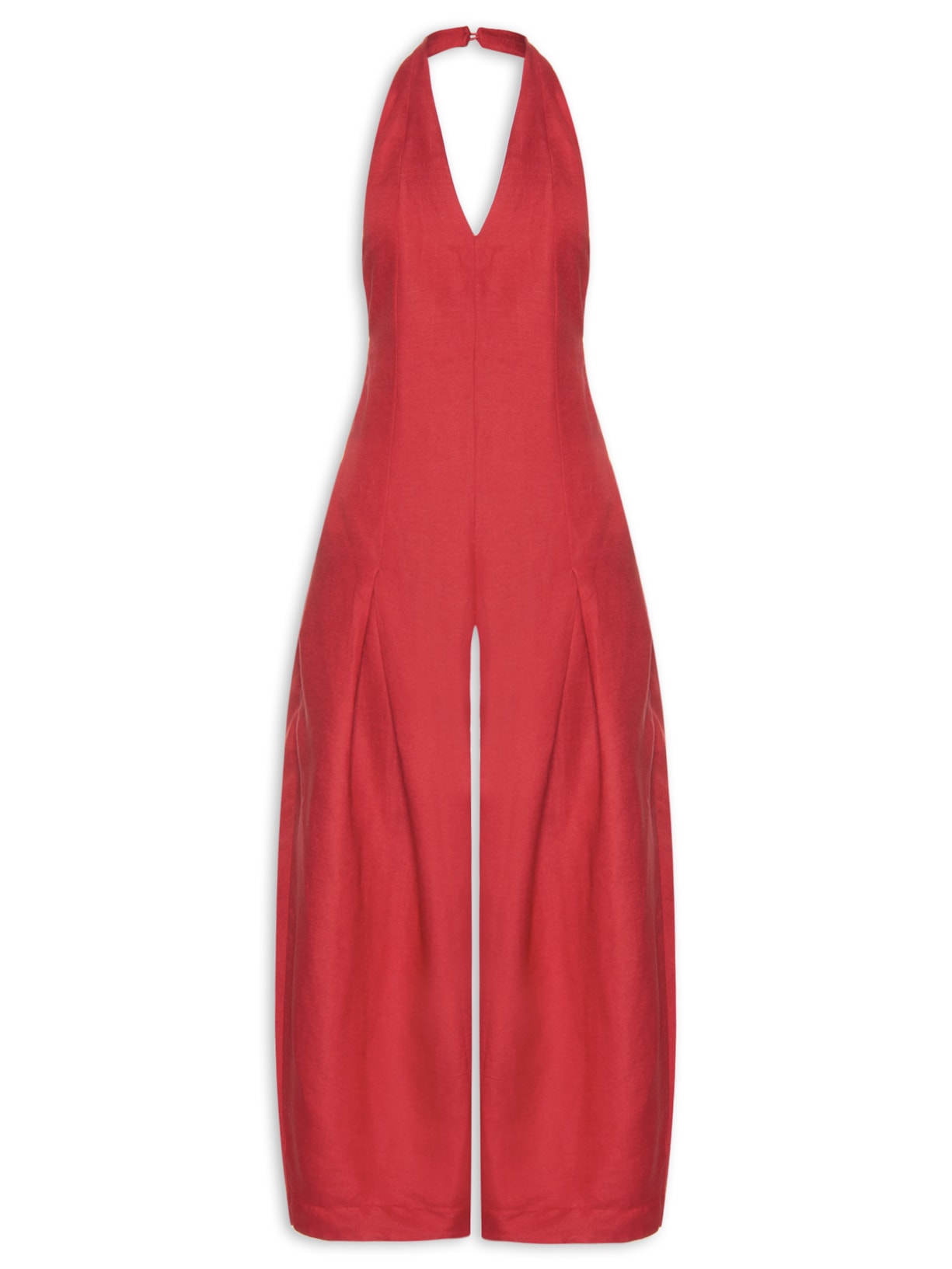 Macacão Feminino Frente Única Linen Pregas - Vermelho