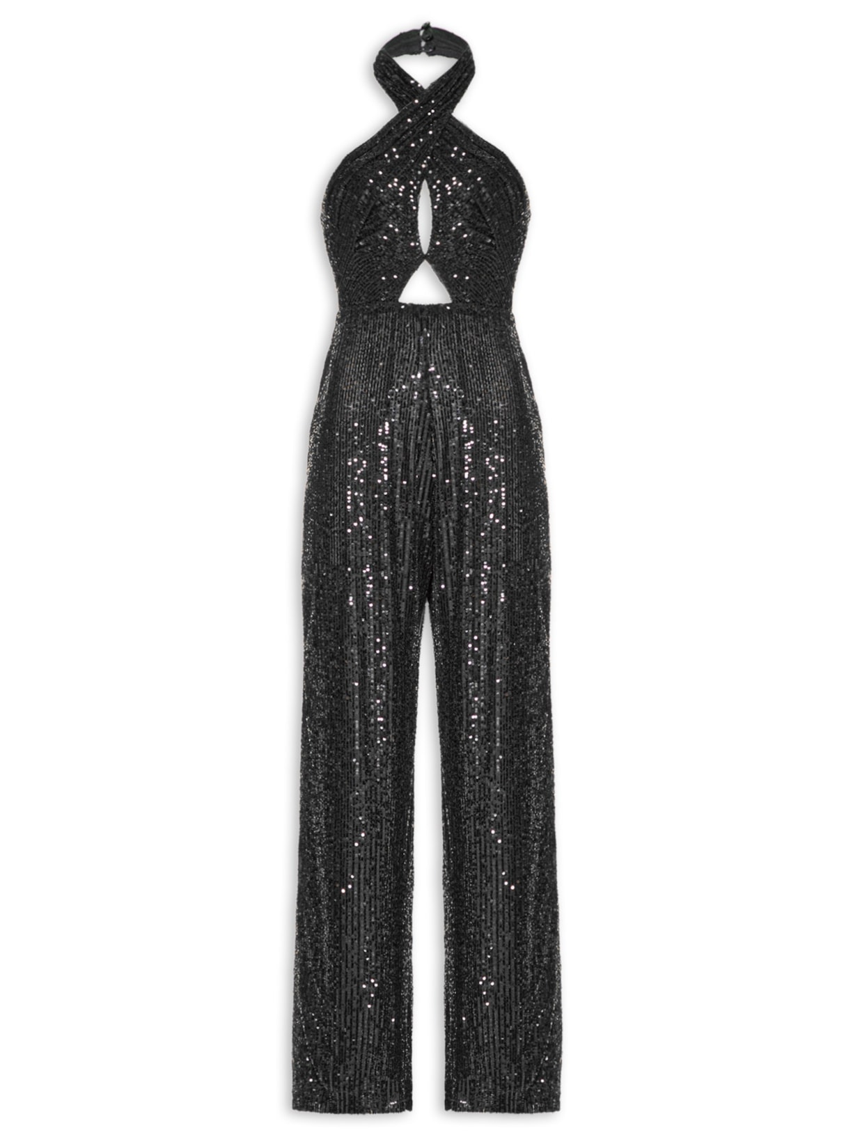 Macacão Feminino Frente Única Paetê - Preto