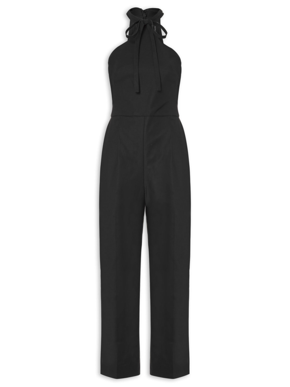 Macacão Feminino Gola Laço Com Pregas - Preto