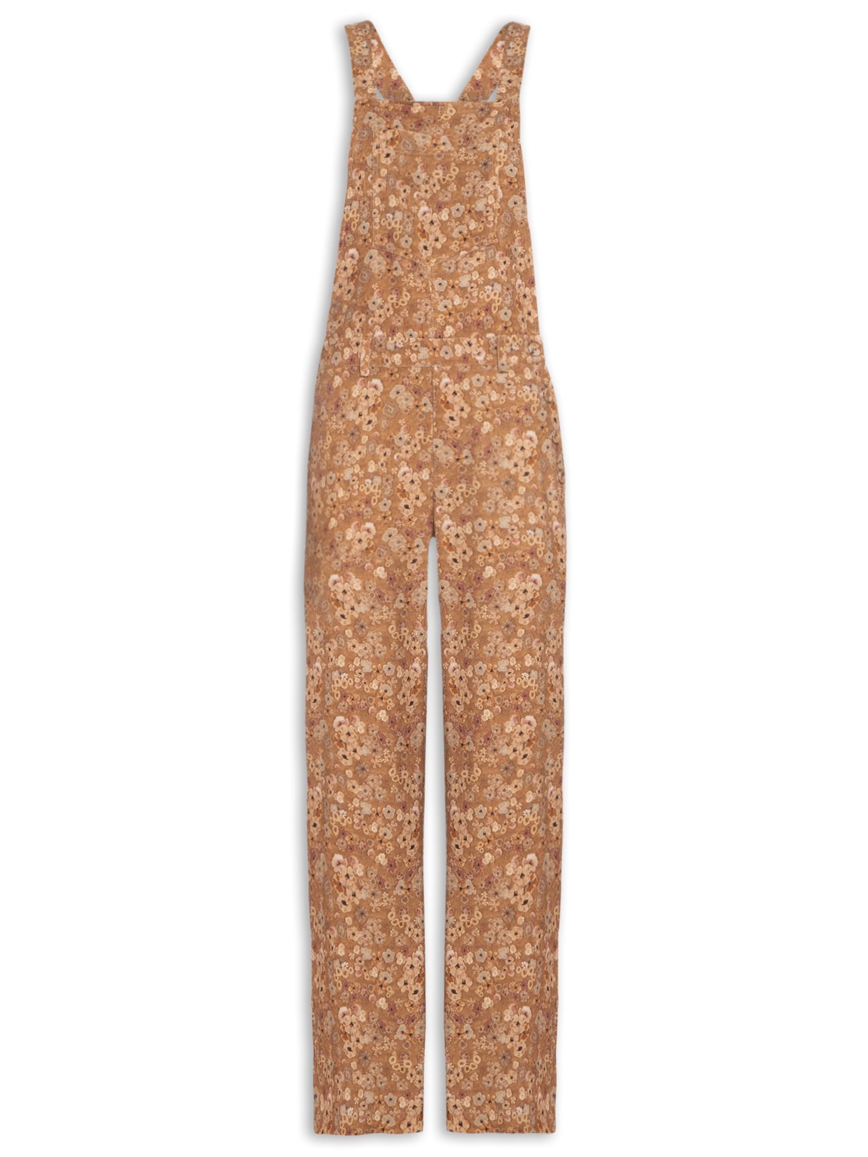 Macacão Feminino Jardineira Estampa Lush Linho - Marrom