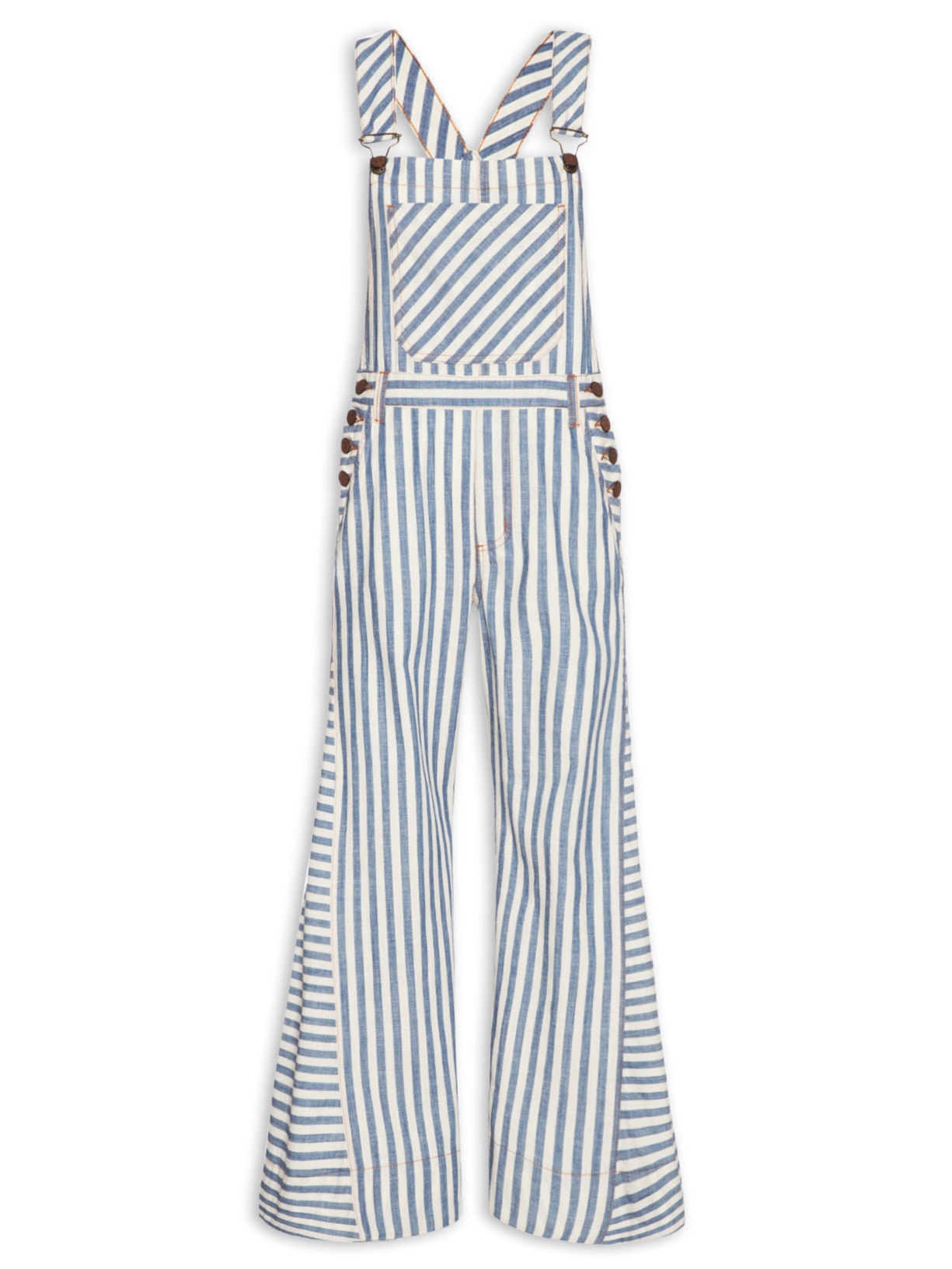 Macacão Feminino Jardineira Sarja Listra Denim - Azul