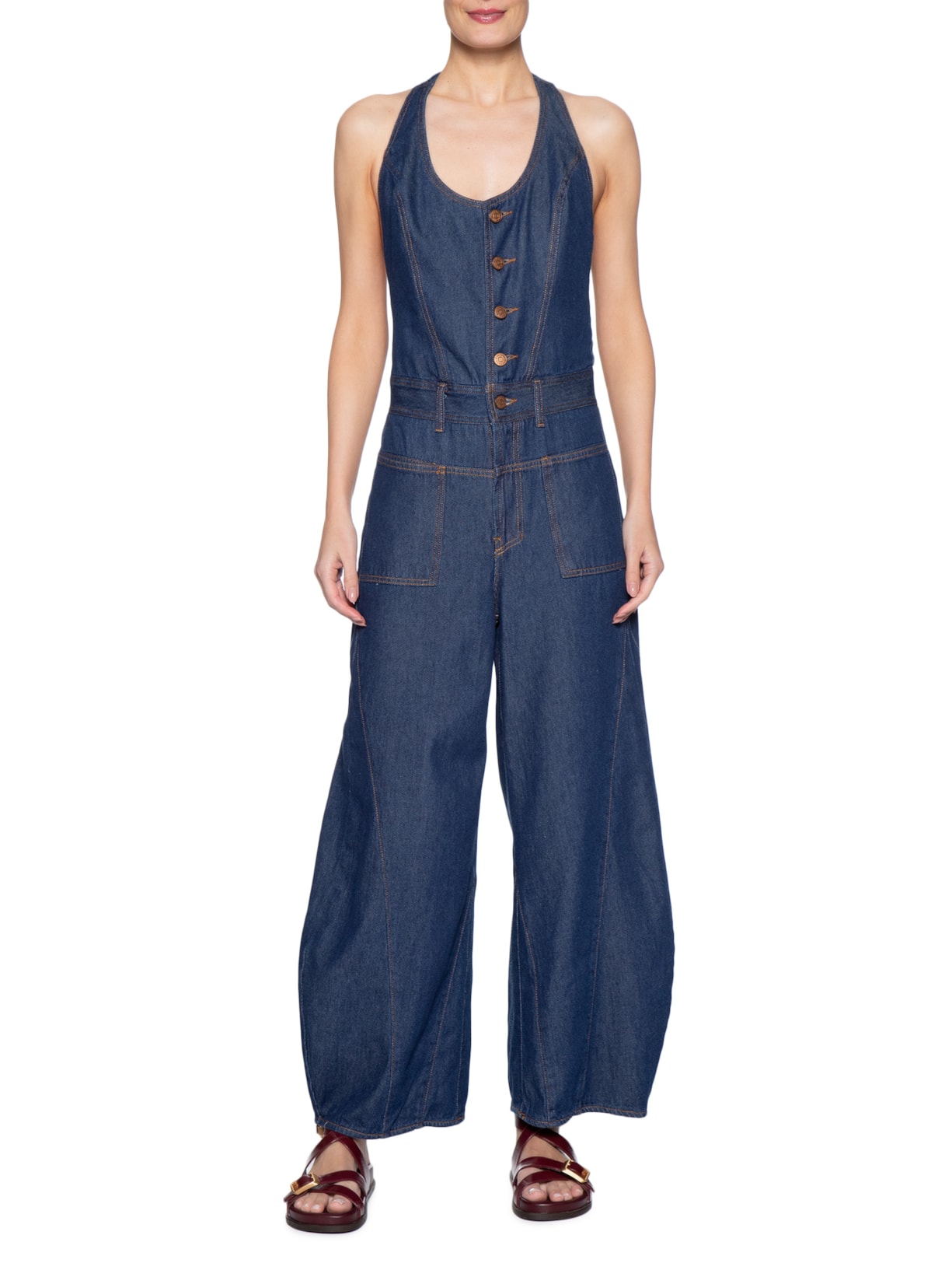 Macacão Feminino Jeans Barrel Amarração Azul Dress To