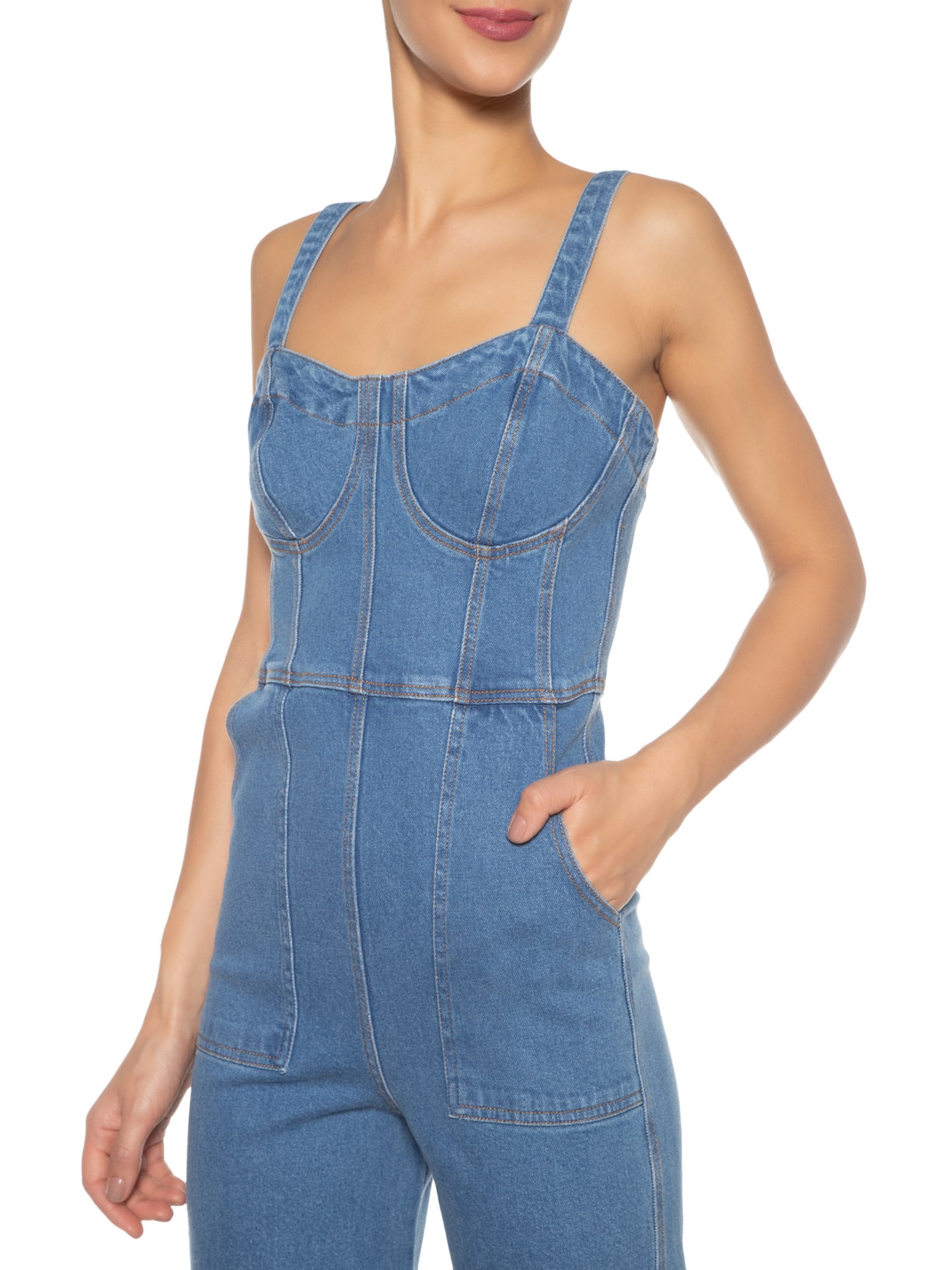 Macacão Feminino Jeans Corselet Azul Farm