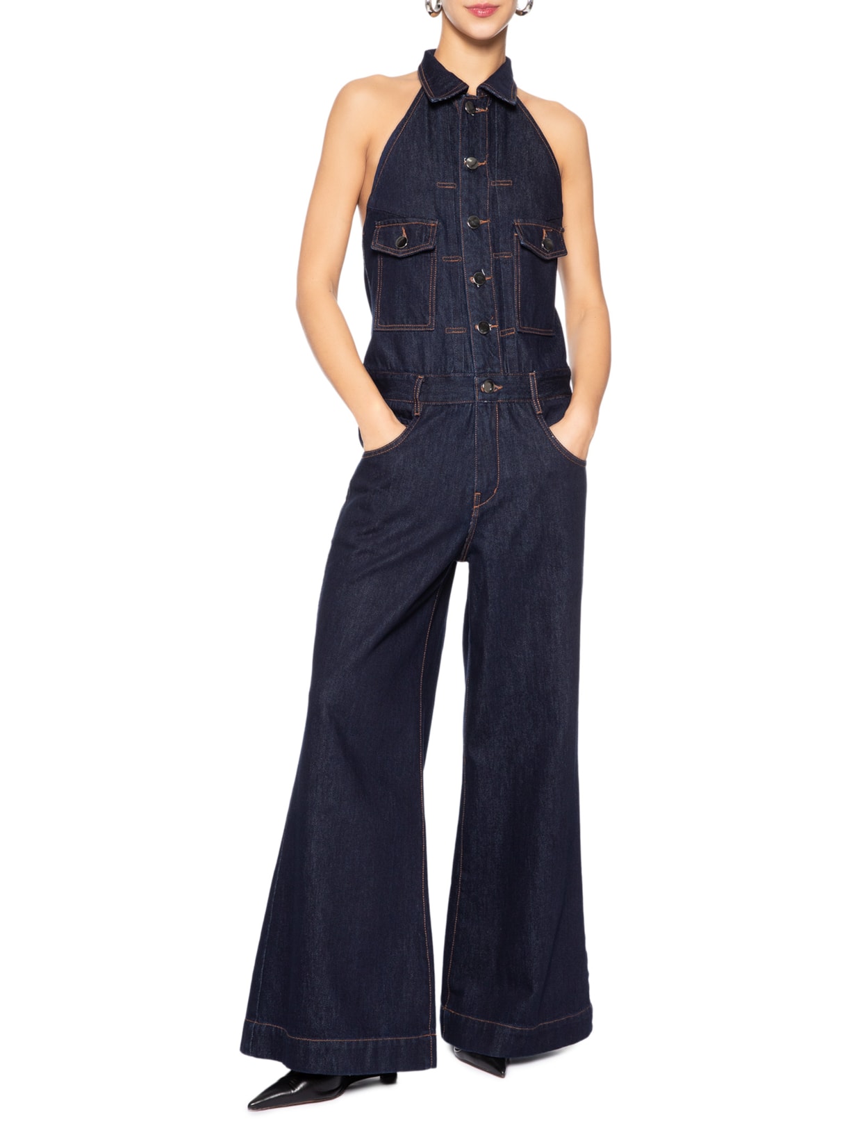 Macacão Feminino Jeans Decote Halter Azul Animale