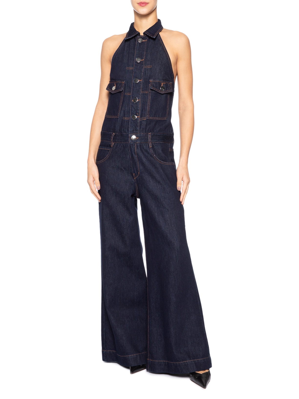 Macacão Feminino Jeans Decote Halter Azul Animale
