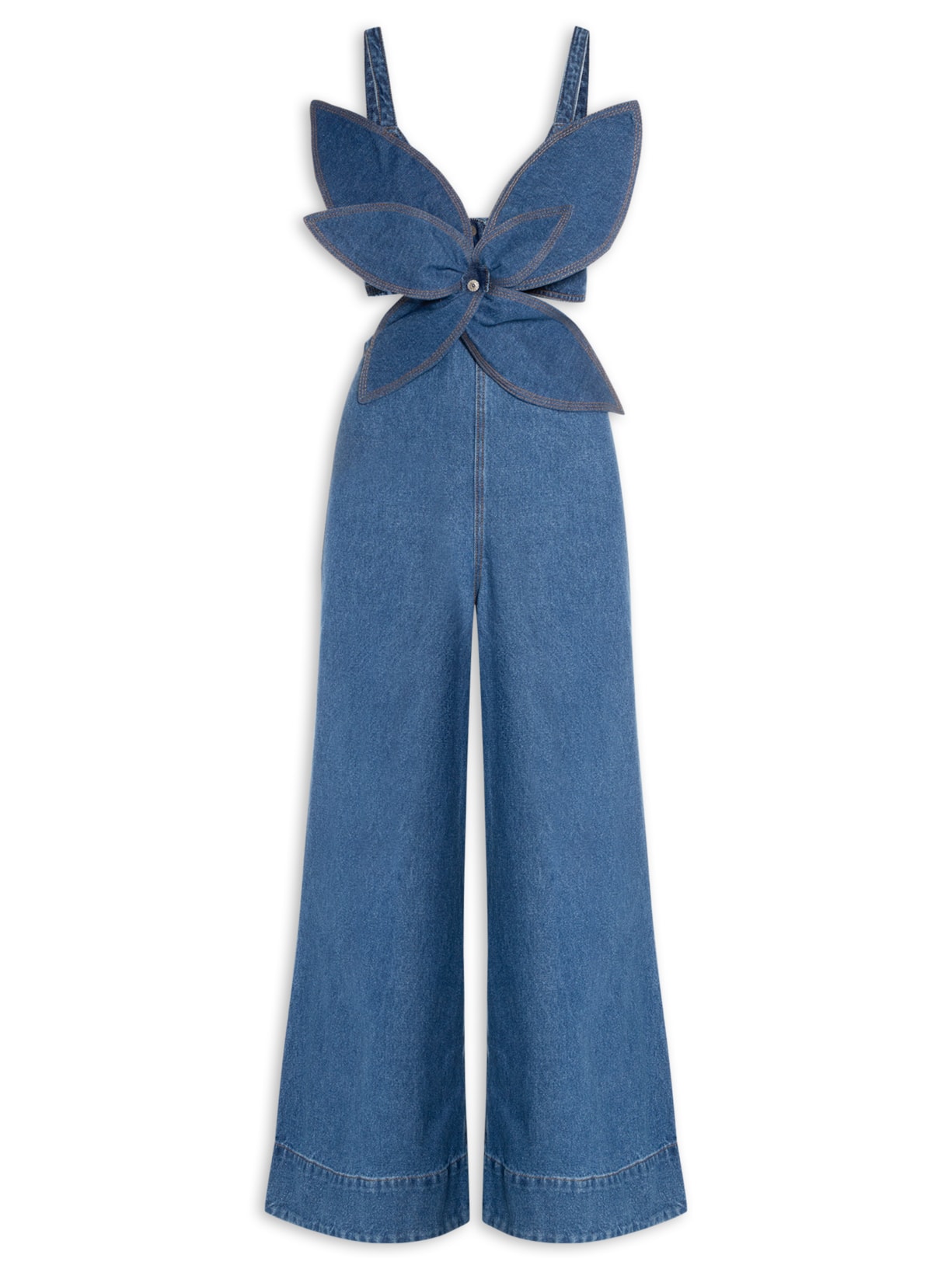 Macacão Feminino Jeans Flor - Azul