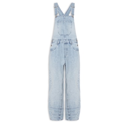 Macacão Feminino Jeans Longo Com Pences Na Barra - Azul