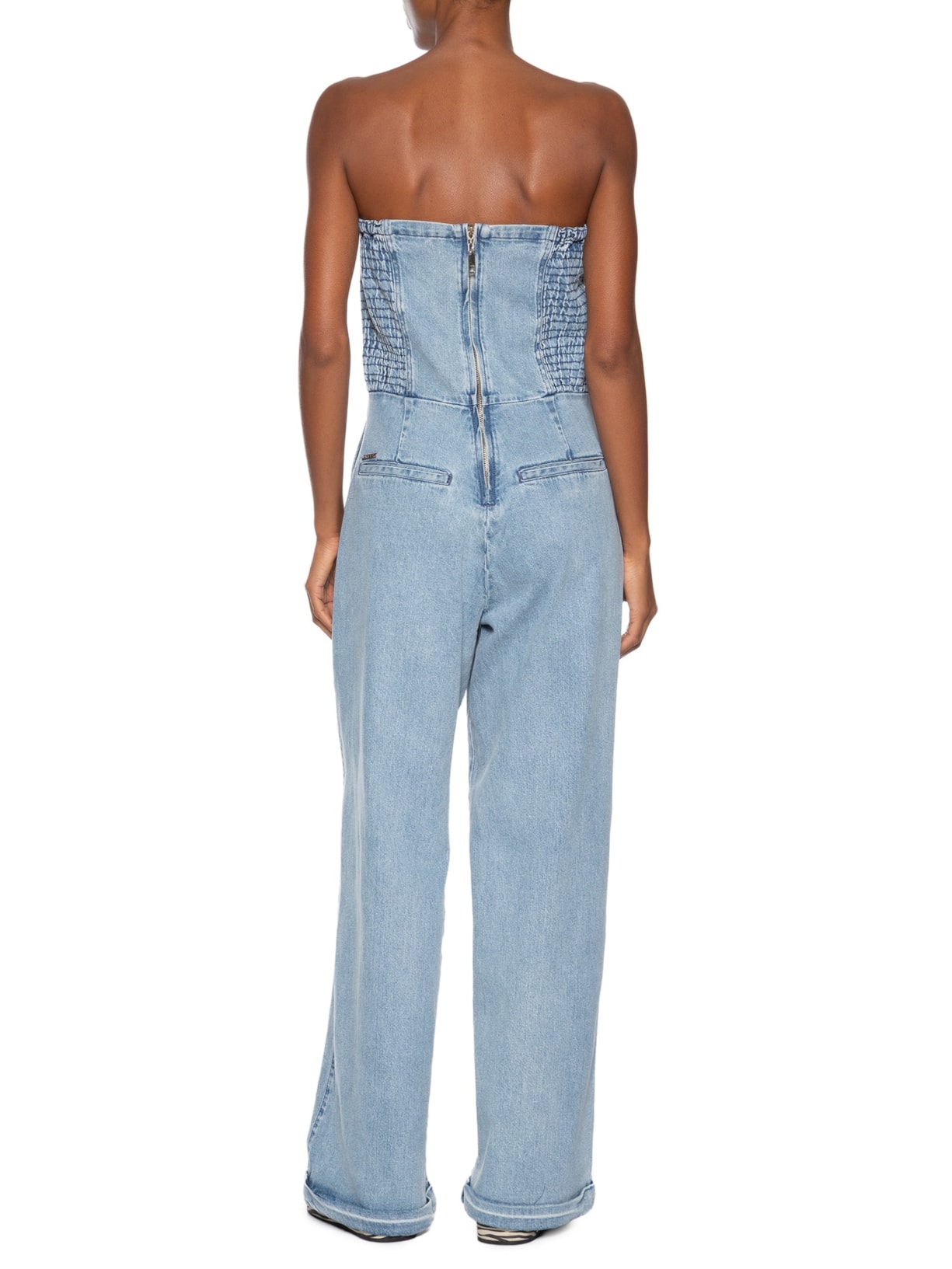  Macacão Feminino Jeans Longo Decote Reto Azul Animale Jeans