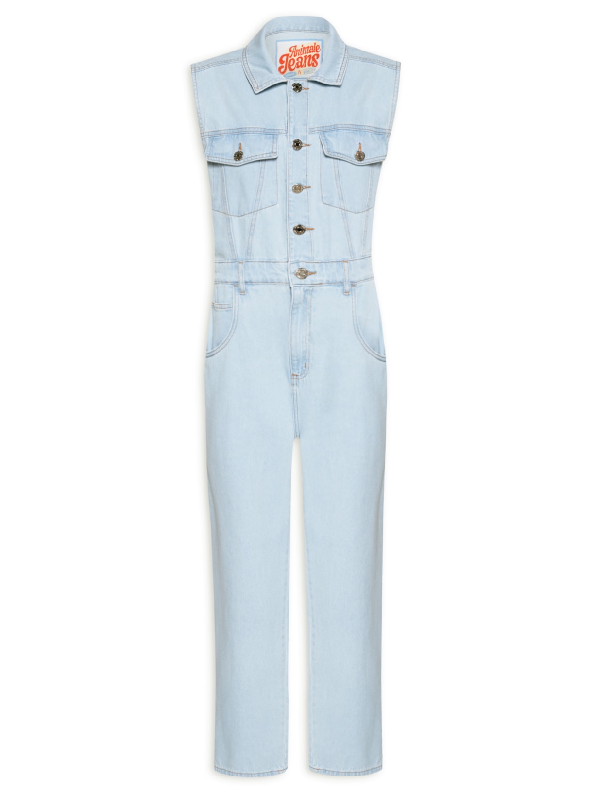 Macacão Feminino Jeans Longo Regata - Azul