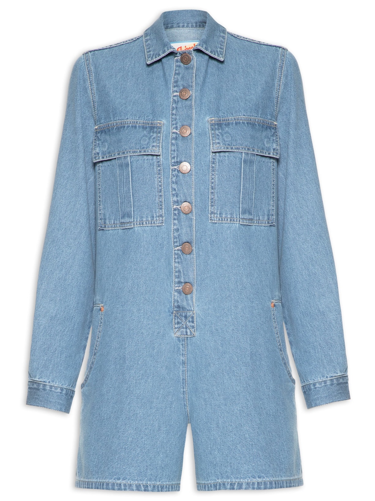 Macacão Feminino Jeans Manga Longa - Azul