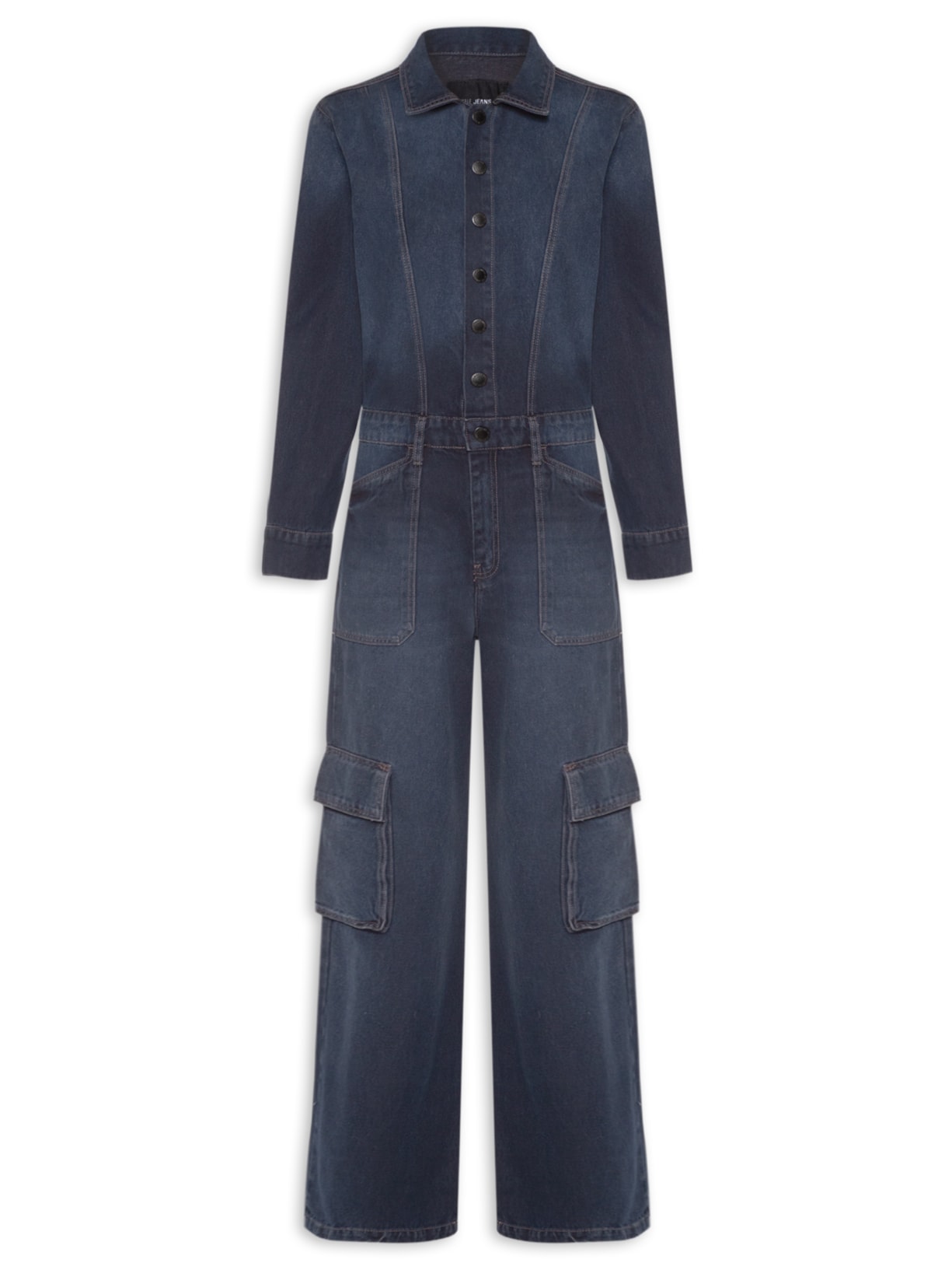 Macacão Feminino Jeans Manga Longa Cargo Azul Animale Jeans