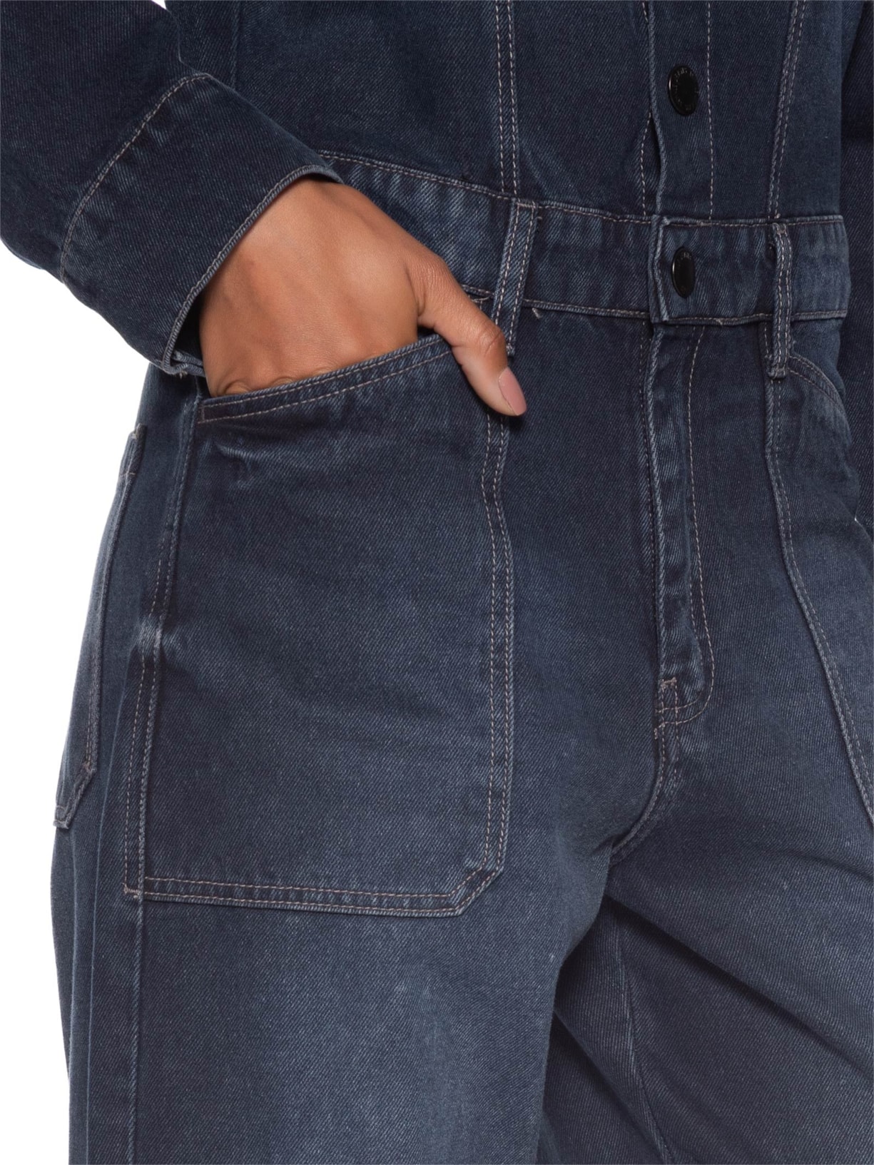 Macacão Feminino Jeans Manga Longa Cargo Azul Animale Jeans