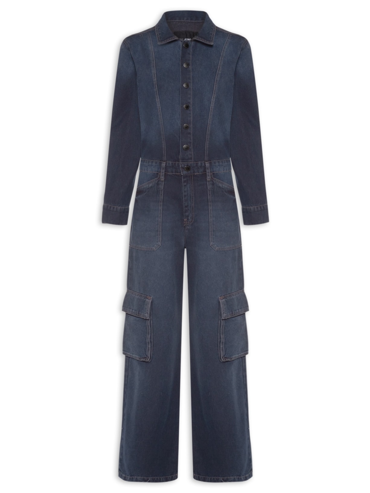 Macacão Feminino Jeans Manga Longa Cargo Azul Animale Jeans