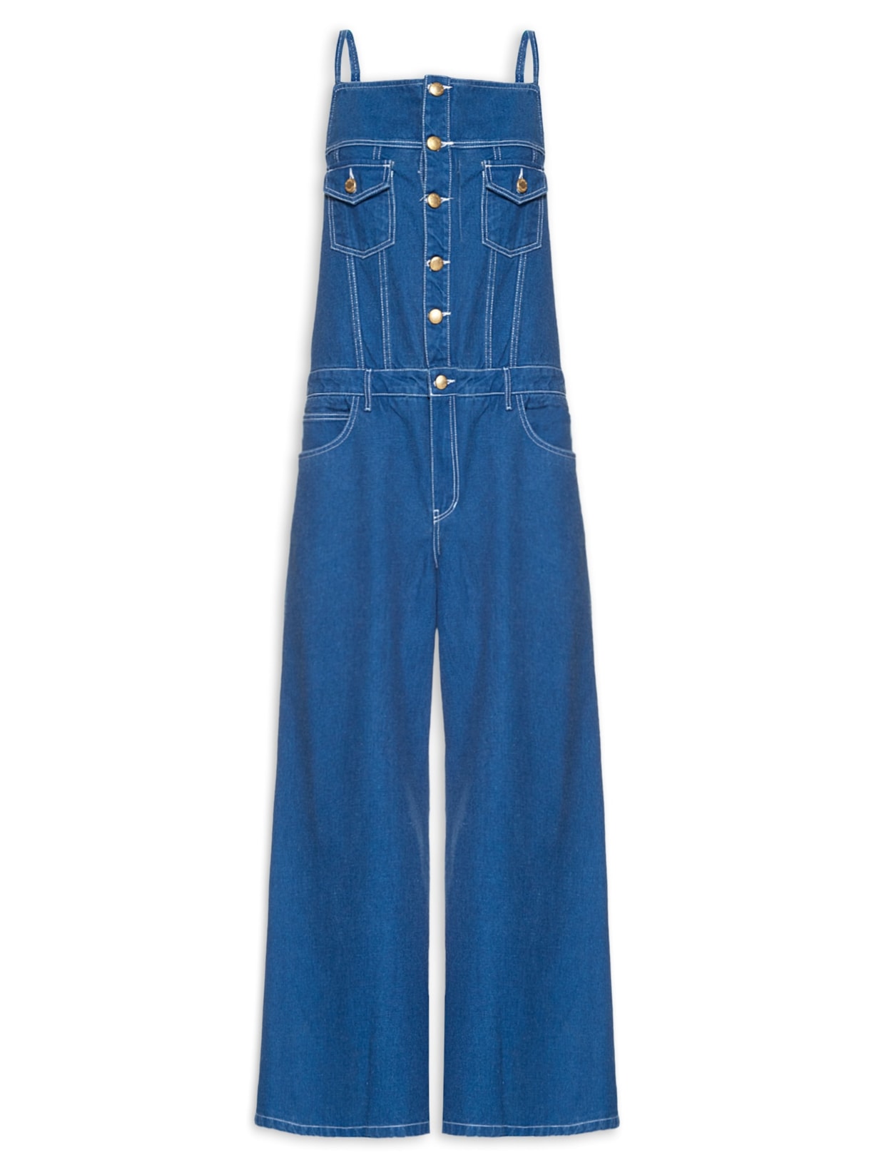 Macacão Feminino Jeans Pantalona - Azul