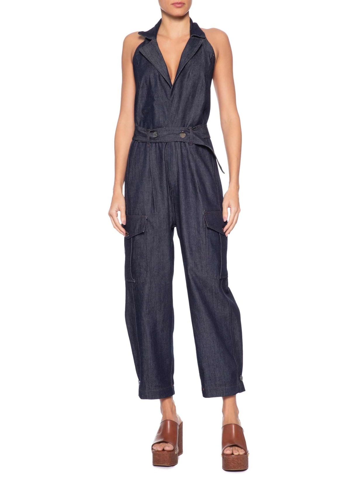 Macacão Feminino Jeans Raw Cinto Azul Animale