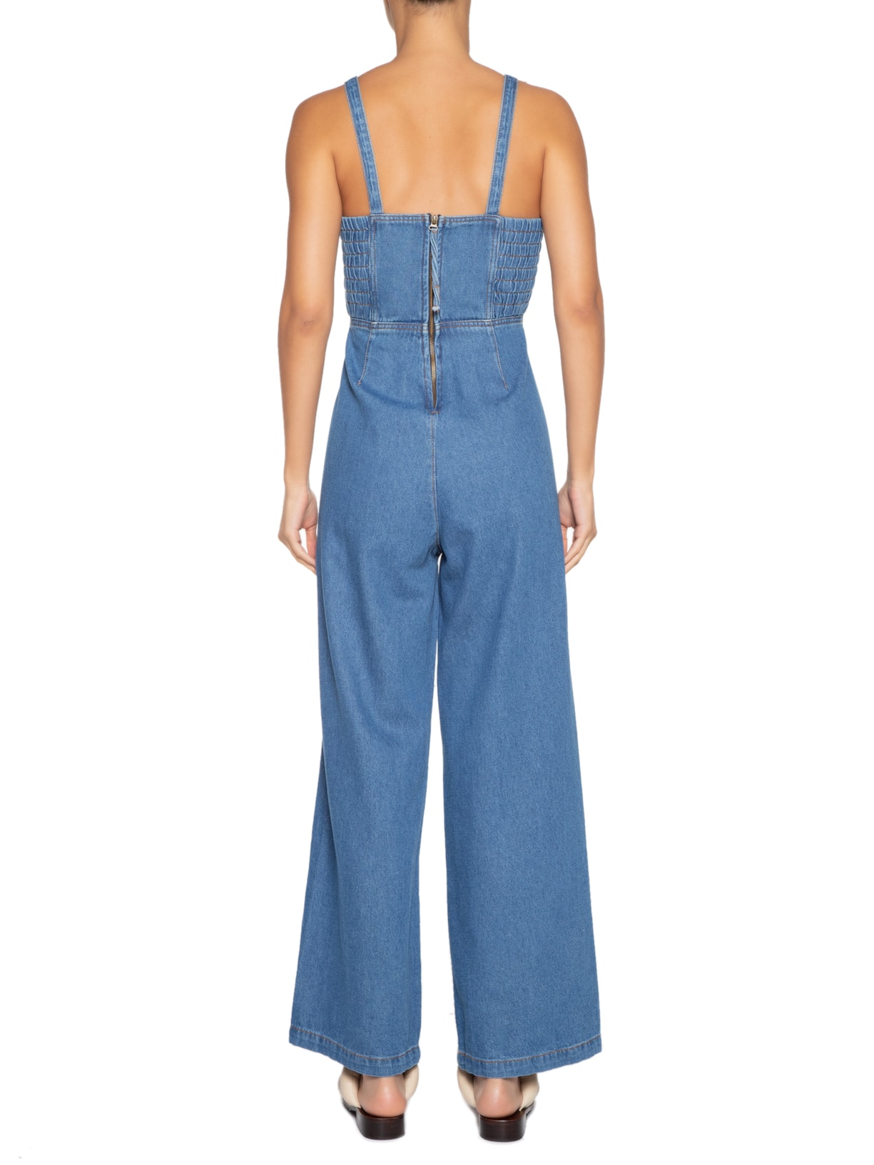 Macacão Feminino Jeans Vazado Frente Azul Farm