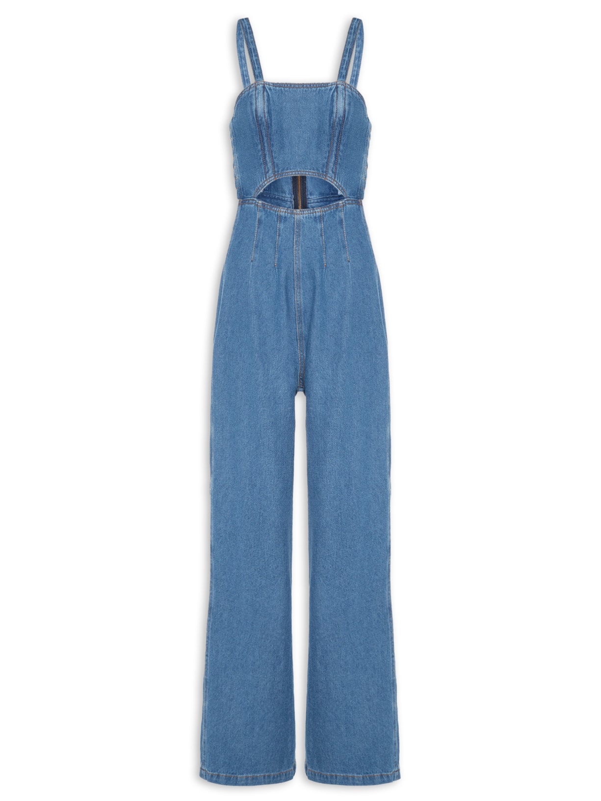 Macacão Feminino Jeans Vazado Frente - Azul