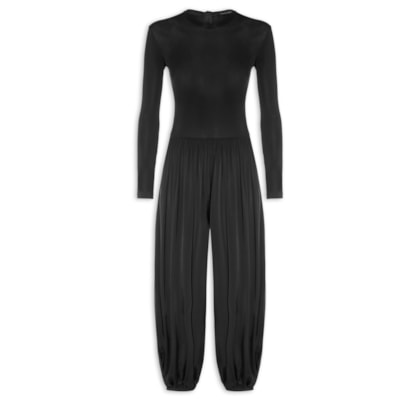 Macacão Feminino Jersey Manga Longa Baloon - Preto