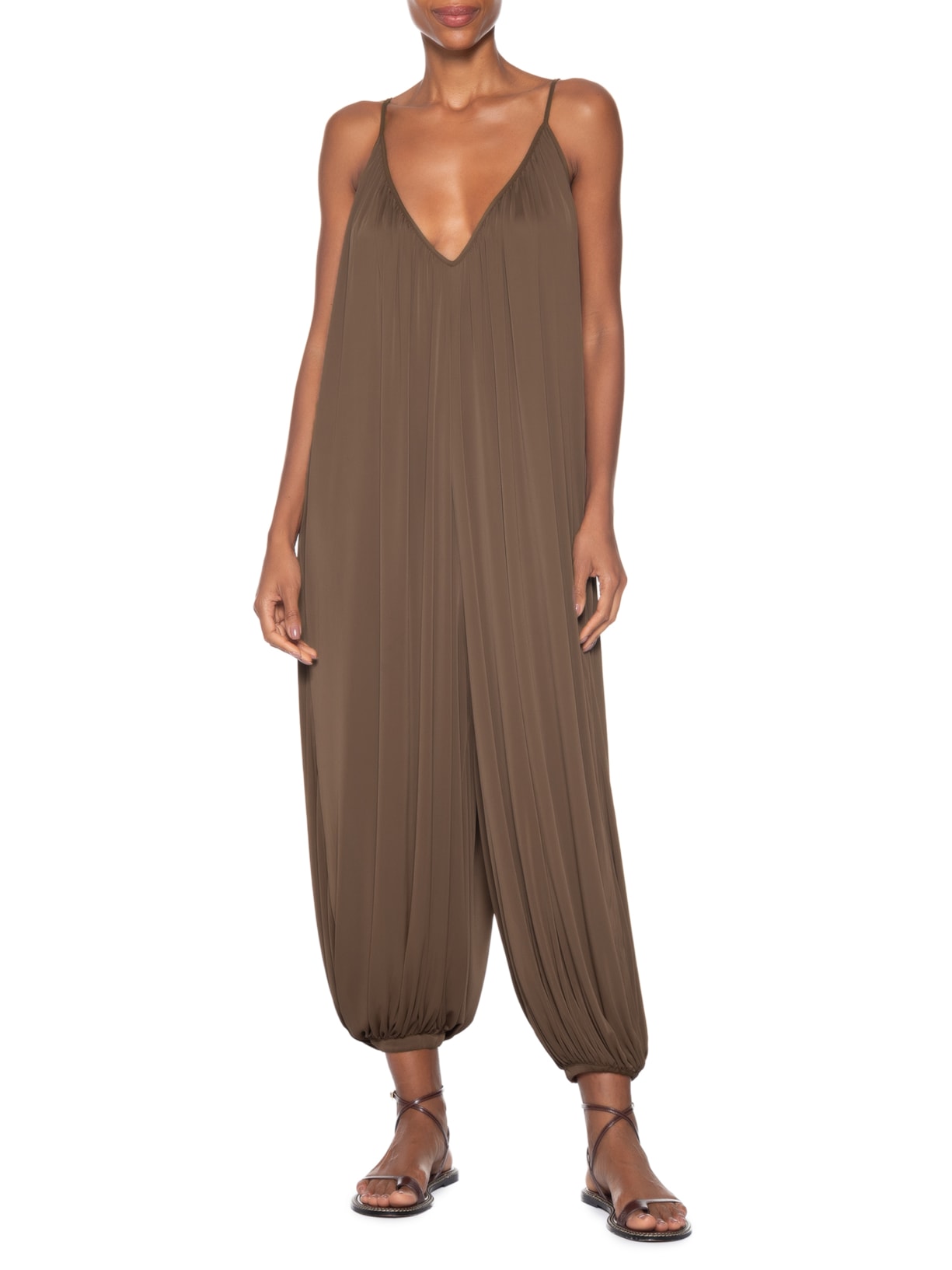 Macacão Feminino Jumpsuit Com Capa Marrom Adriana Degreas