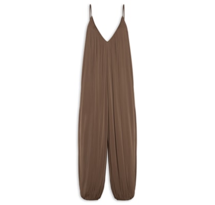 Macacão Feminino Jumpsuit Com Capa - Marrom