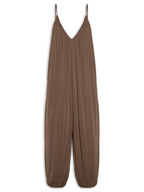 Macacão Feminino Jumpsuit Com Capa - Marrom