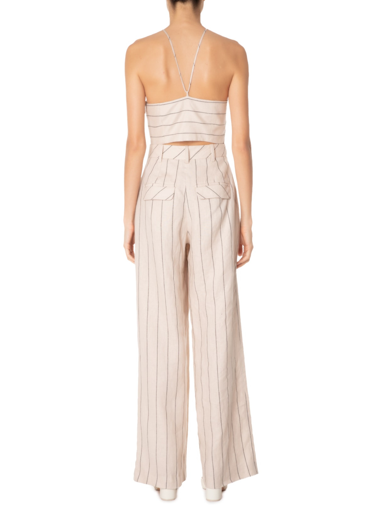 Macacão Feminino Jumpsuit Linho Risca Mia Bege Nk