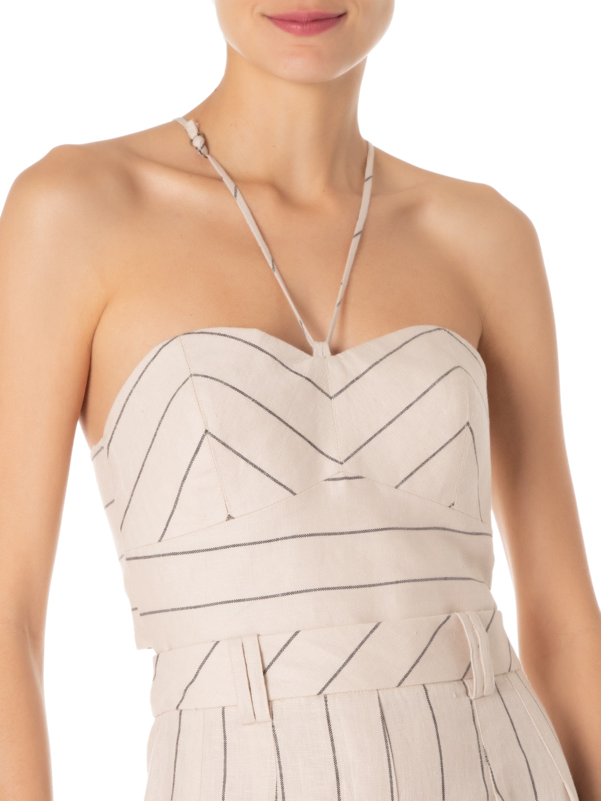 Macacão Feminino Jumpsuit Linho Risca Mia Bege Nk