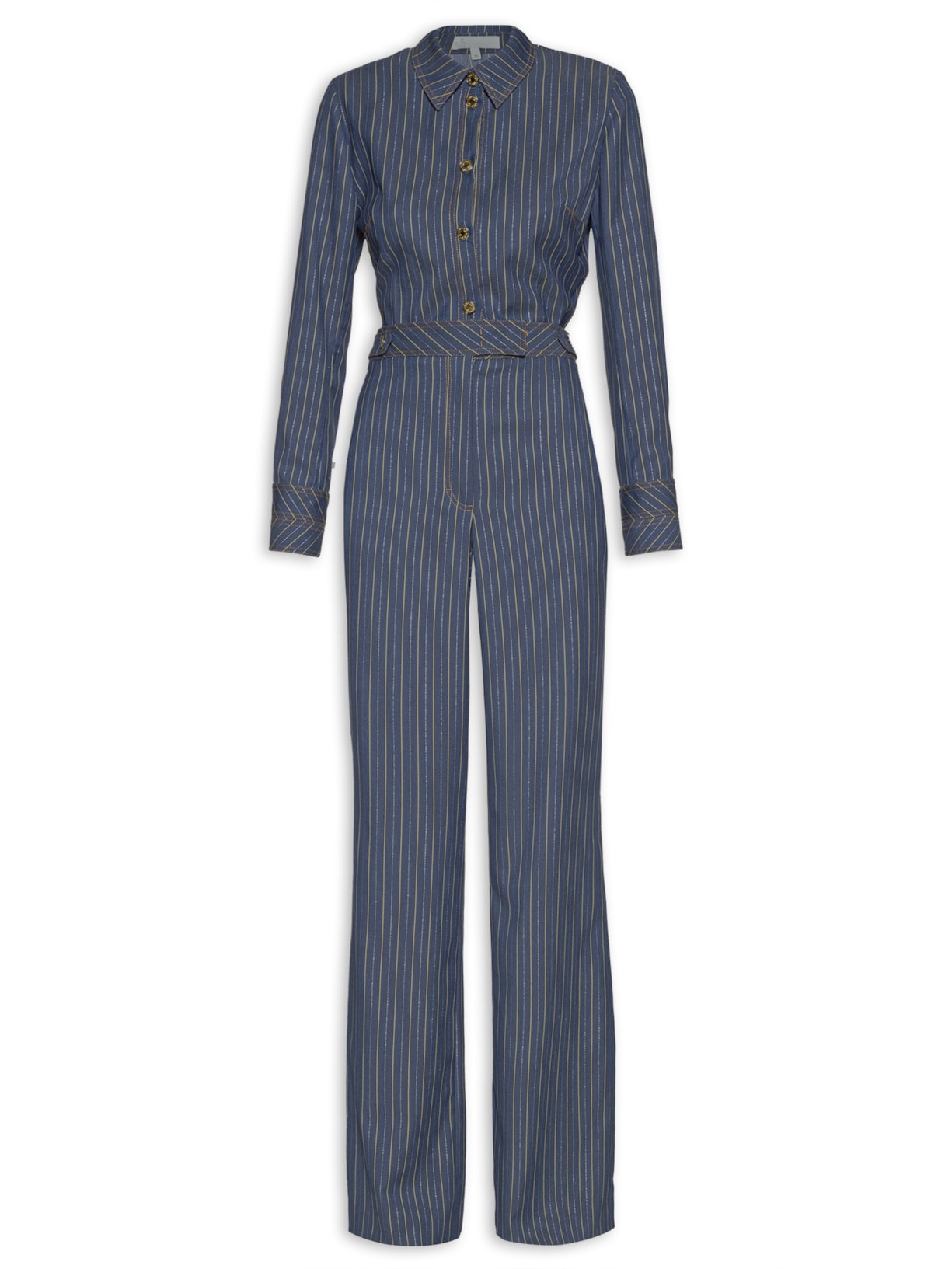 Macacão Feminino Jumpsuit Risca Denim Tabata - Azul