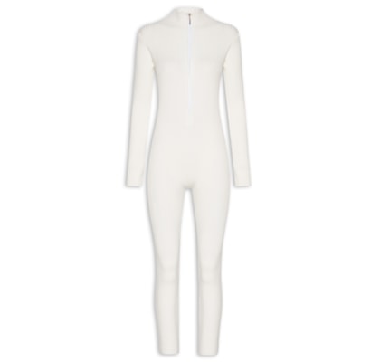 Macacão Feminino Justo Ao Corpo Em Tricot - Off White