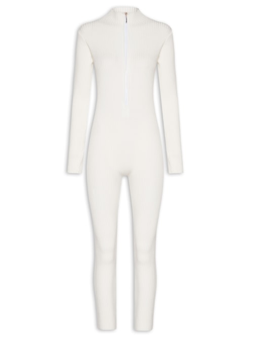 Macacão Feminino Justo Ao Corpo Em Tricot - Off White