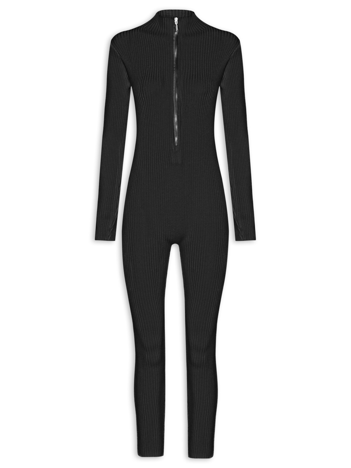 Macacão Feminino Justo Ao Corpo Em Tricot - Preto