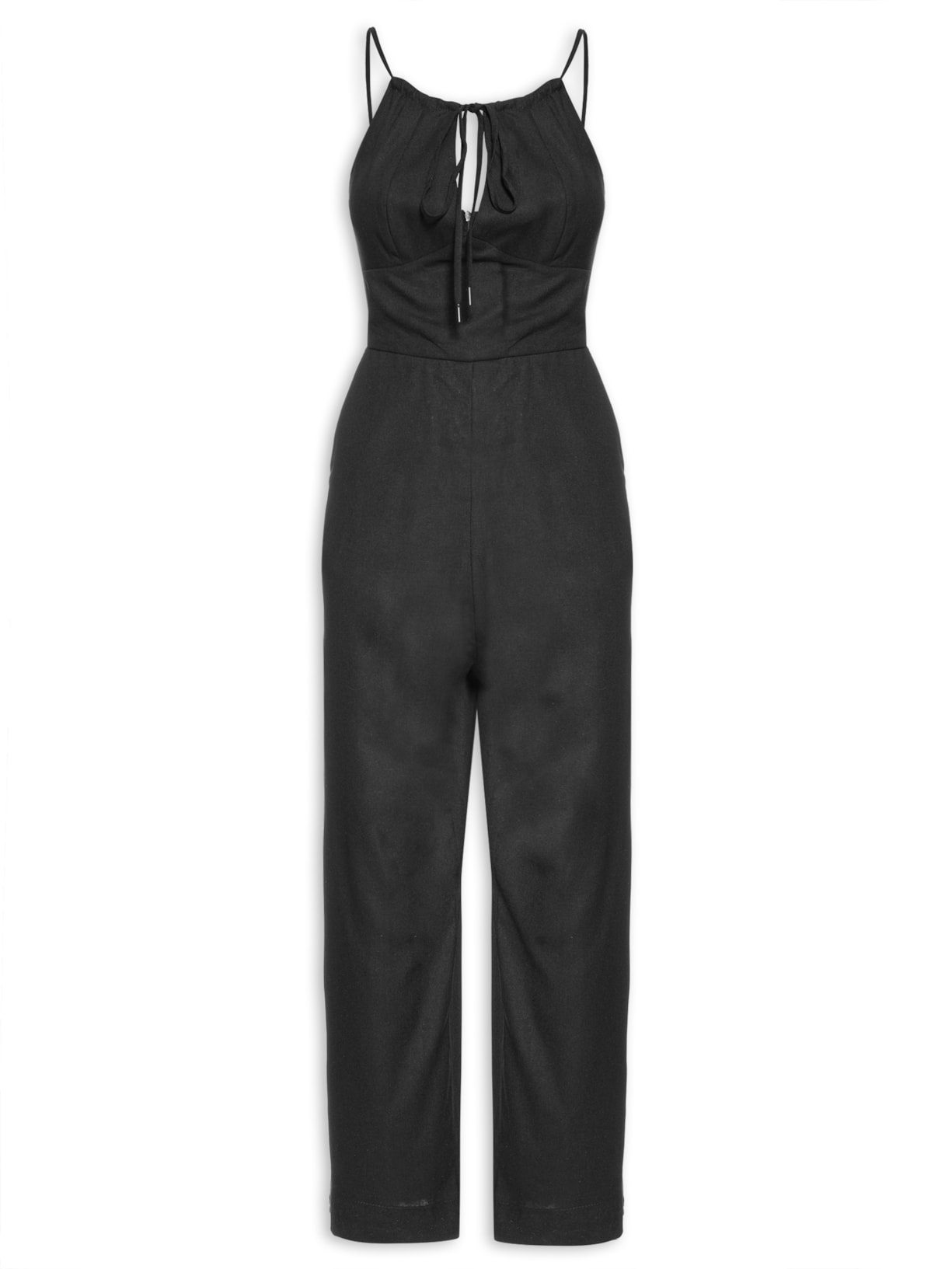 Macacão Feminino Linho Alça Dupla - Preto